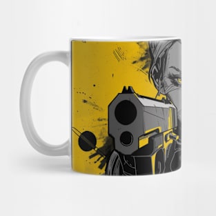 Japanese Samurai Girl Urban Cyberpunk Style Yellow Mug